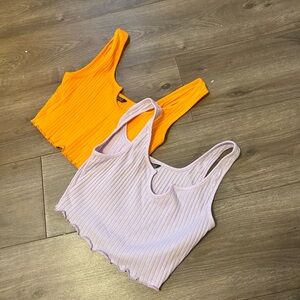 Two tank crop tops. Orange and purpled. Thick strap. 2 for one